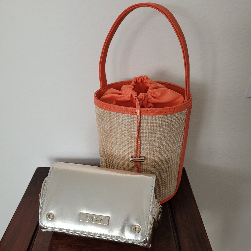 VERSACE Medusa Gold Metallic Cosmetic Case & Stephanie Johnson Bucket Bonus Bag